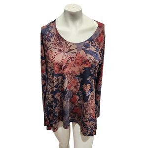 Soft Surroundings Floral Tunic Top Medium Long Sleeve Stretch Knit USA